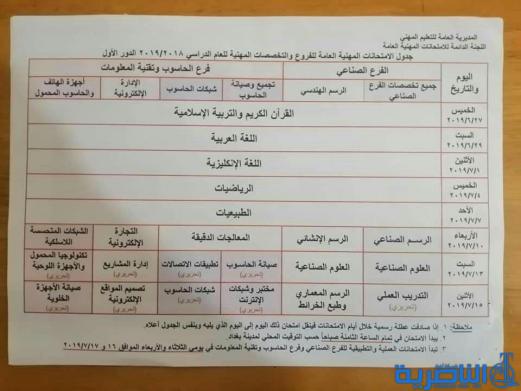 بالجدول.. مواعيد امتحانات المهنية العامة النهائية