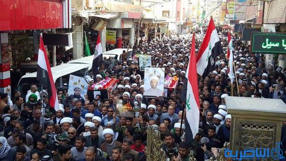 بالصور:تشييع مهيب لثلة طاهرة من طلبة الحوزة العلمية في النجف الاشرف الذين بلغوا الفتح فنالوا شرف الشهادة في قاطع تحرير الموصل