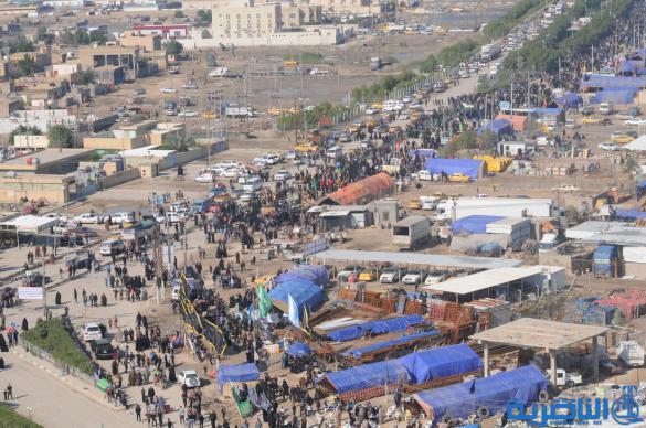 تصوير من الجو لزوار الاربعينية ومائدة السبطين في سوق الشيوخ