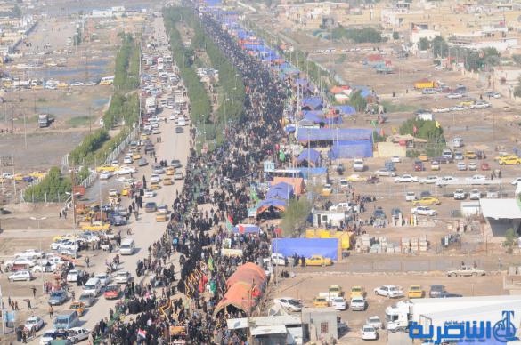 تصوير من الجو لزوار الاربعينية ومائدة السبطين في سوق الشيوخ