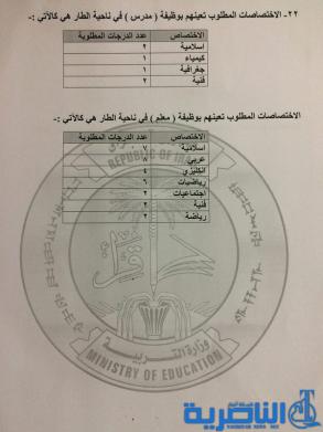 مطلوبة للتعيين كمدرسين ومعلمين حسب حاجة الوحدة الادارية في ذي قار
