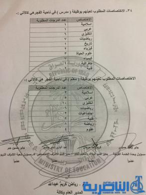 طلوبة للتعيين كمدرسين ومعلمين حسب حاجة الوحدة الادارية في ذي قار