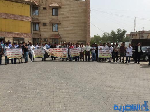 وقفة احتجاجية للكوادر الطبية في ذي قار رفضا لاقالة مدير الصحة - تقرير مصور -