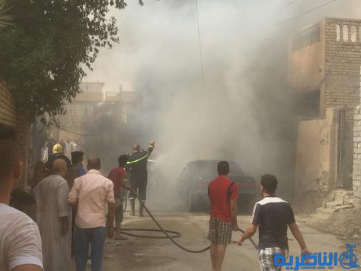 بالصور :حريق مجهول المصدر يلتهم ثلاث سيارات ومنزلين اثنين في الناصرية