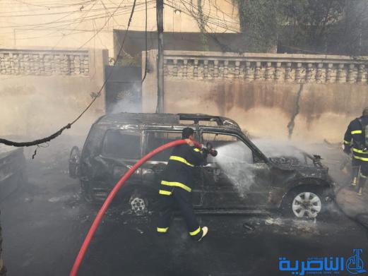 بالصور :حريق مجهول المصدر يلتهم ثلاث سيارات ومنزلين اثنين في الناصرية