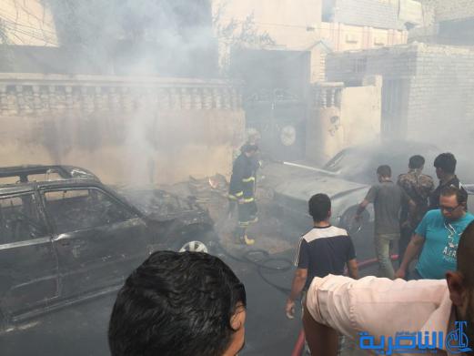 بالصور :حريق مجهول المصدر يلتهم ثلاث سيارات ومنزلين اثنين في الناصرية