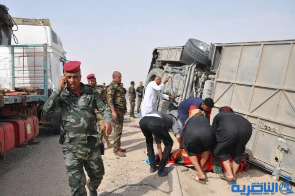 بالصور:مصرع واصابة 18 زائرا كويتيا في حادث سير جنوبي الناصرية 