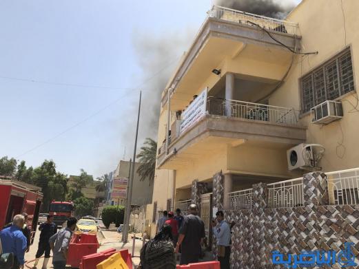 بالصور:اندلاع حريق في الطابق العلوي لدائرة قسم التقاعد والضمان الاجتماعي