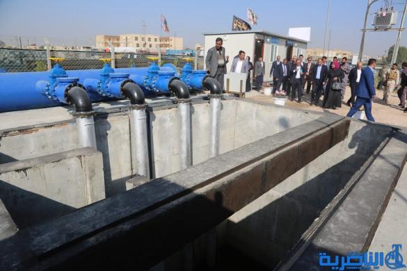 محافظ ذي قار يفتتح محطة تحويل مياه المجاري الى المصب العام لتقليل تلوث نهر الفرات