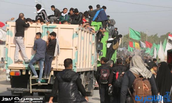بالصور.. عربات عسكرية تتزاحم لنقل زوار الأربعينية
