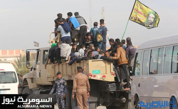 بالصور.. عربات عسكرية تتزاحم لنقل زوار الأربعينية