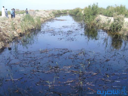 بالصور : تسرب نفطي يتسبب بتلوث احد انهار الناصرية