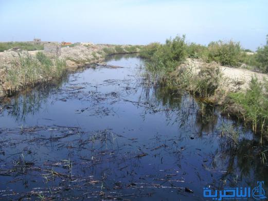 بالصور : تسرب نفطي يتسبب بتلوث احد انهار الناصرية
