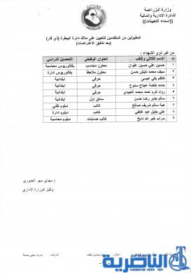 بالاسماء .. تعينات جديدة على ملاك دائرة الزراعة في ذي قار